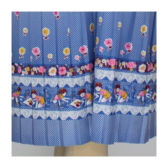 Vintage 70's Blue Novelty Print Polyester Midi - Picture 2 of 4